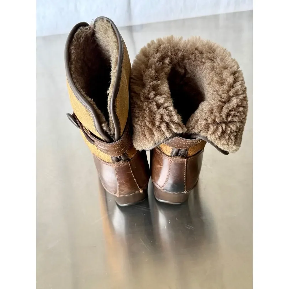 Dansko Brown Leather Shearling Foldable Cuff Clog Fur Boots EU 37/US 6.5-7